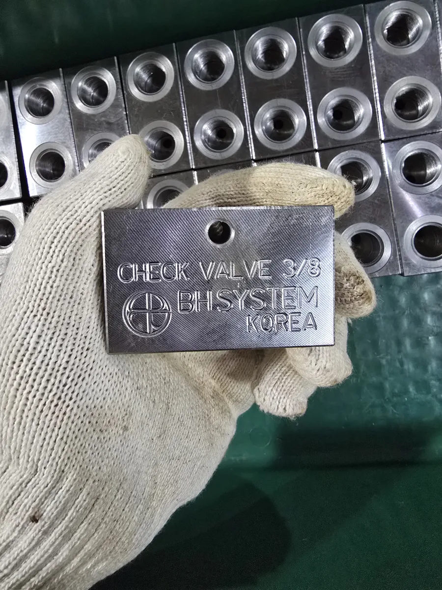 CHECK VALVE 3/8 BHSYSTEM KOREA 각인이 새겨진 밸브 바디